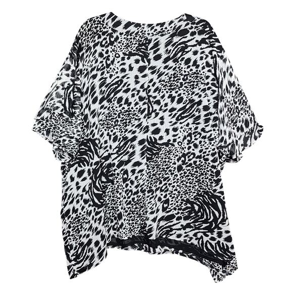 Maggie Barnes Chiffon Blouse 4X Animal Print Bead Embellished Black and White - Picture 2 of 7
